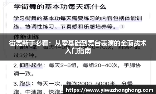 街舞新手必看：从零基础到舞台表演的全面战术入门指南